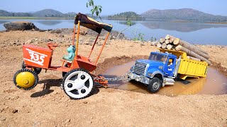 Mack Dumper Accident Mud Road Pulling Out Hmt Tractor ? Scania Tipper Accident ? Cartoon Jcb | Cstoy