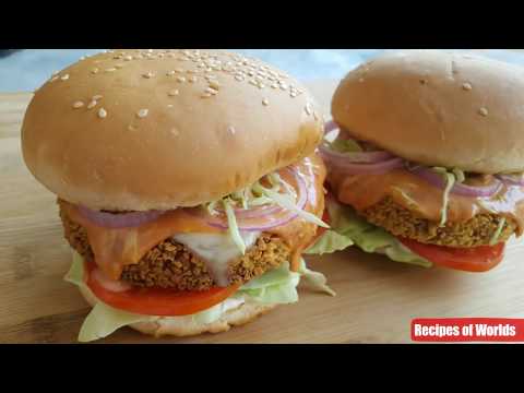 Crispy Chicken Burger Recipe ,Homemade Chicken Burger Recipe