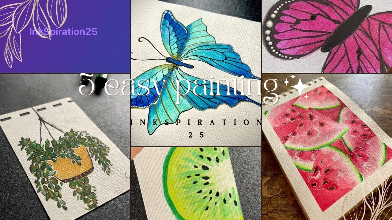 How to draw watermelon, kiwi, butterflies and hanging plants | Easy way to draw objects | Cute obj..