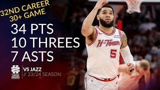 Fred VanVleet 34 pts 10 threes 7 asts vs Jazz 23/24 season