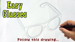 Glasses Drawing Easy | How to Draw Sunglasses | Step by Step Eyeglasses Sketch Tutorial