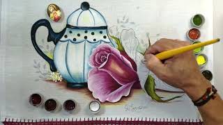 Roberto Ferreira -  Bule com Rosas Aprenda a Pintar em Tecido - Parte 1