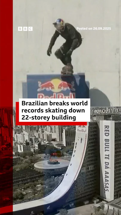 Brazilian breaks world records skating down 22-storey building. #GuinnessWorldRecords #BBCNews