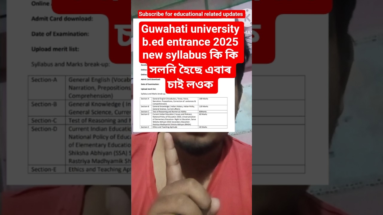 guwahati university b.ed entrance exam 2025 new syllabus. gu b.ed entrance 2025 new syllabus