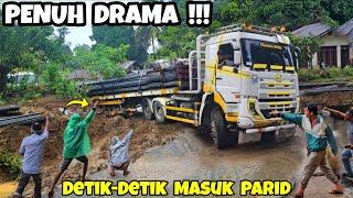 PENUH DRAMA ll Detik-Detik Truk Trailer QUESTER Masuk Selokan #Truck #quester