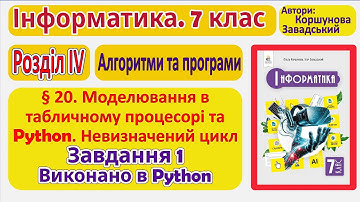 § 20. Моделювання в табличному процесорі та Python. Завдання 1 (Python) | 7 клас | Коршунова
