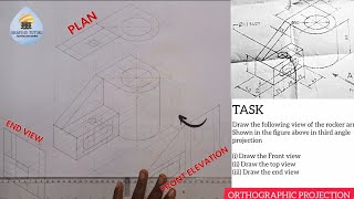 How to change isometric projection of a rocker arm to Orthographic projection in technical drawing.