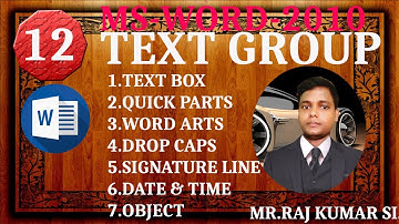 Ms Word Text Group 2010 | Text Box/Quick Parts/Word Arts/Drop Caps/Signature Line/Object