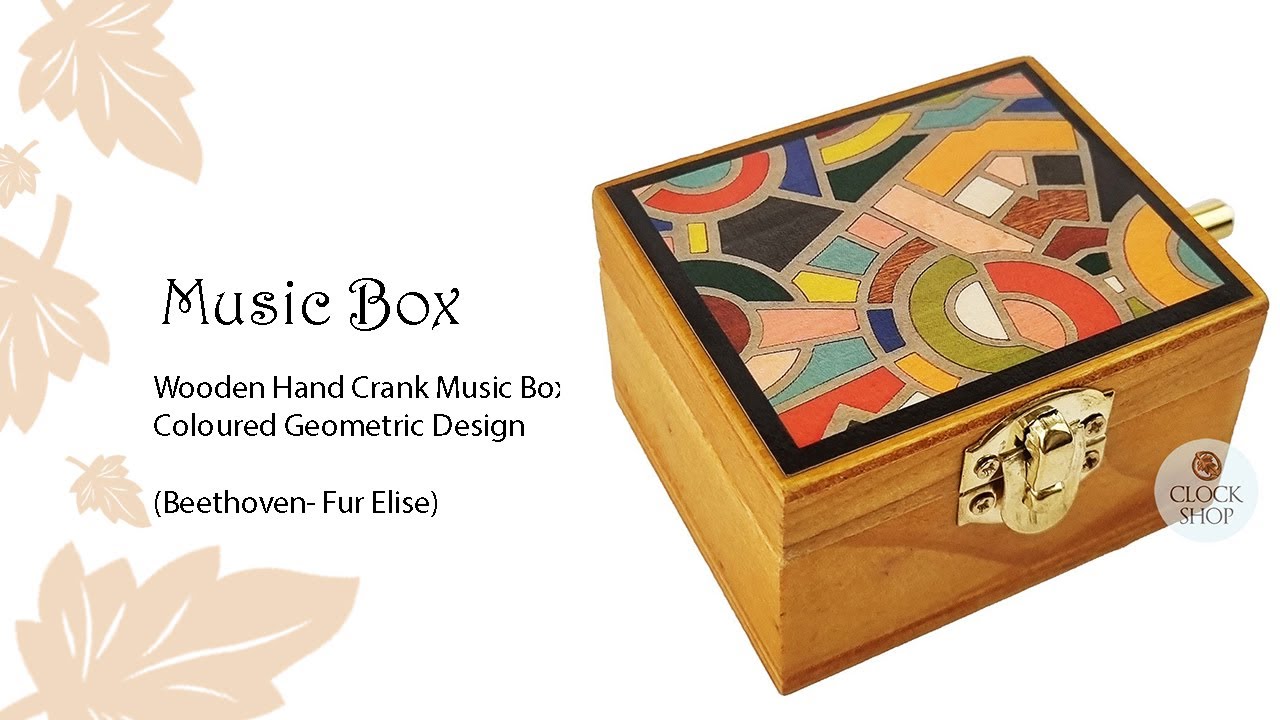Wooden Hand Crank Music Box- Coloured Geometric Design (Beethoven