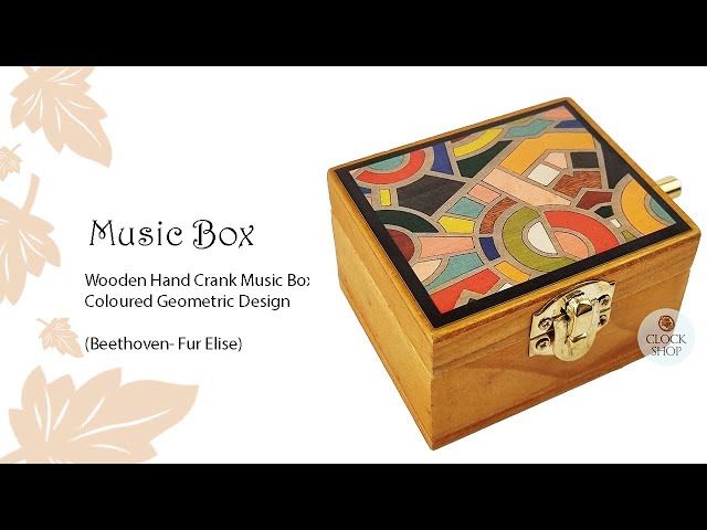 Wooden Hand Crank Music Box- Coloured Geometric Design (Beethoven