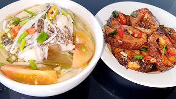 Bữa cơm hai món rất ngon: Cá lóc kho tiêu, đầu cá lóc nấu canh chua.