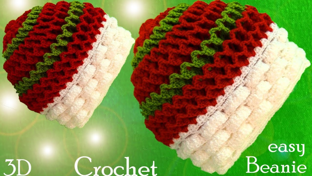 Gorro a Crochet en puntos 3D Marshmallow y panal o nido de abeja tejido tallerm