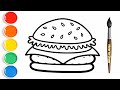 Easy Burger Drawing, Colouring for Kids and Toddlers