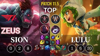 T1 Zeus Sion vs Lulu Top - KR Patch 11.5