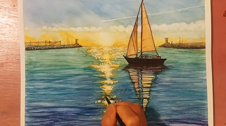 Sailing boat in the water  watercolour painting.