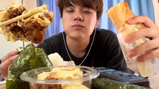 【ASMR】昼飯 めっちゃ食べちゃった🍙（サラダ チキン南蛮 おにぎり サンドウィッチ きゅうり）
