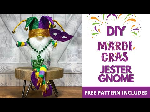 DIY Mardi Gras Jester Gnome - no sew with free pattern