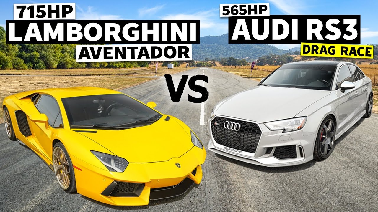 715hp V12 Lamborghini Aventador drag races OUR 565hp Audi RS3!