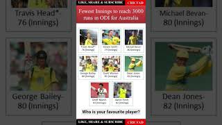 Fewest Innings to reach 3K Runs in ODI for Australia #shorts #shubhangillausvsind