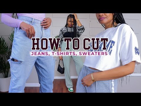 3 No-Sew Thrift Flips | How To Cut T-shirts, Jeans, and Sweaters - YouTube
