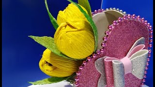 Супер быстрые Цветы из прямоугольников.поделки на 8 марта. Цветы из бумаги!цветы из конфет тюльпаны.