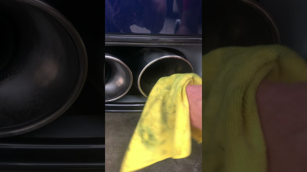 *Satisfying* cleaning Nissan GT-R exhaust tips..... 