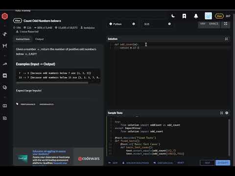 codewars python Count Odd Numbers below n
