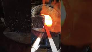 Cut, stack and hot split a damascus billet.  #shorts