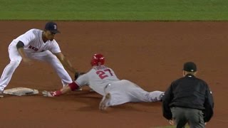 LAA@BOS: Vazquez nabs Trout trying to steal second