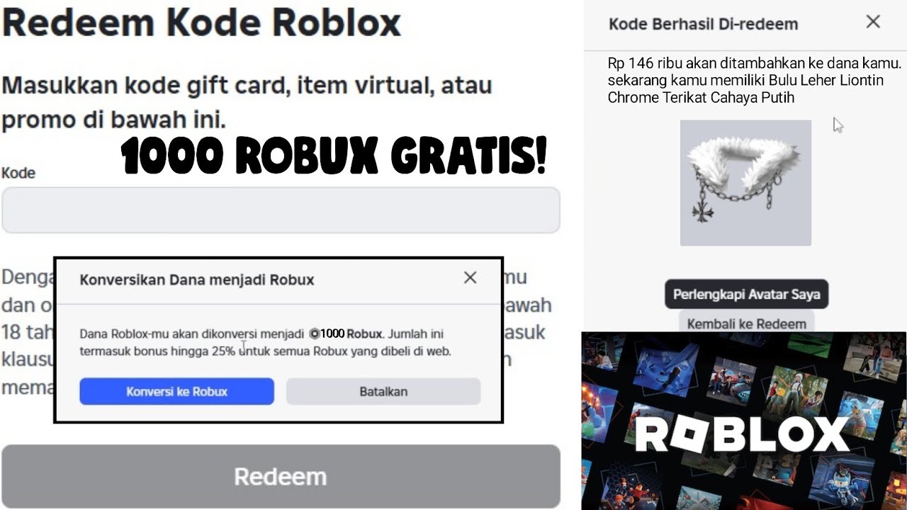 KODE REDEEM 1000 ROBUX GRATIS! KODE REDEEM ROBUX DI ROBLOX TERBARU ...