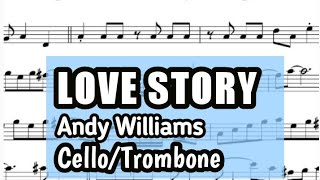 Love Story Cello Trombone Sheet  Backing Track Play Along Partitura