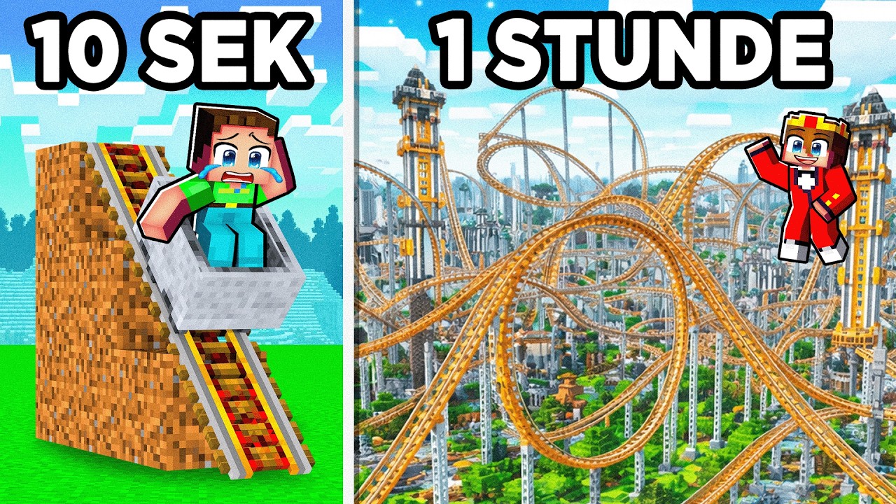 10 Sekunden gegen 1 Stunde RIESIGE ACHTERBAHN Bau Challenge in Minecraft!