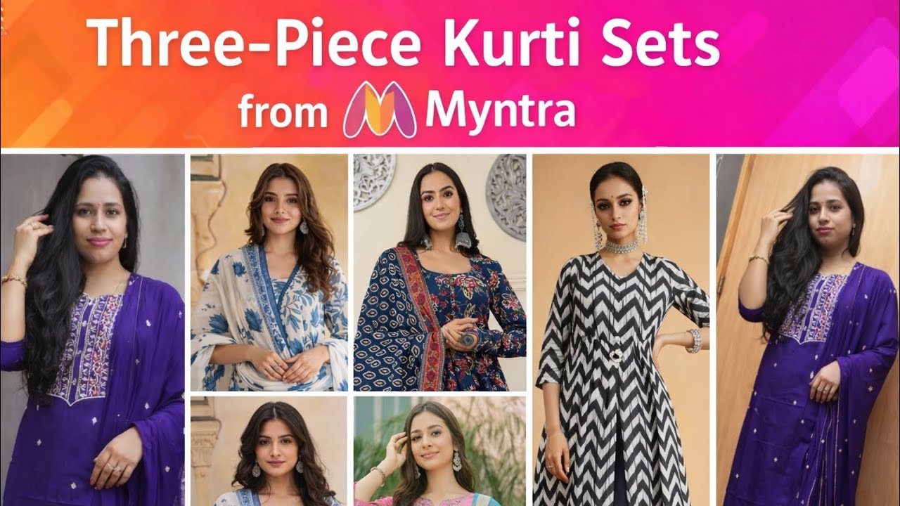 Myntra Three Piece Kurti Sets Review | Cotton & Trendy Dresses | Manasa Reviews 14