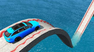 Impossible W Shape Wave Bridge Crossing Cars Vs Deep Water - BeamNG.Drive