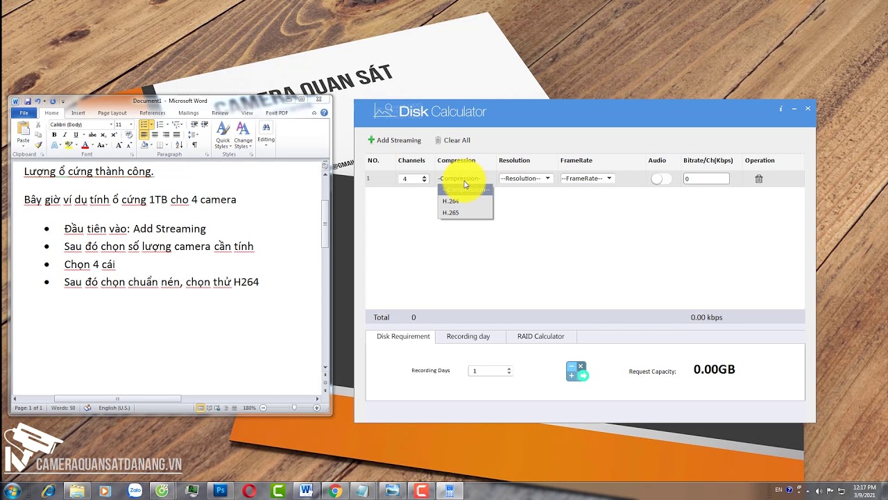 Cách cài phần mềm tính ổ cứng lưu trữ camera