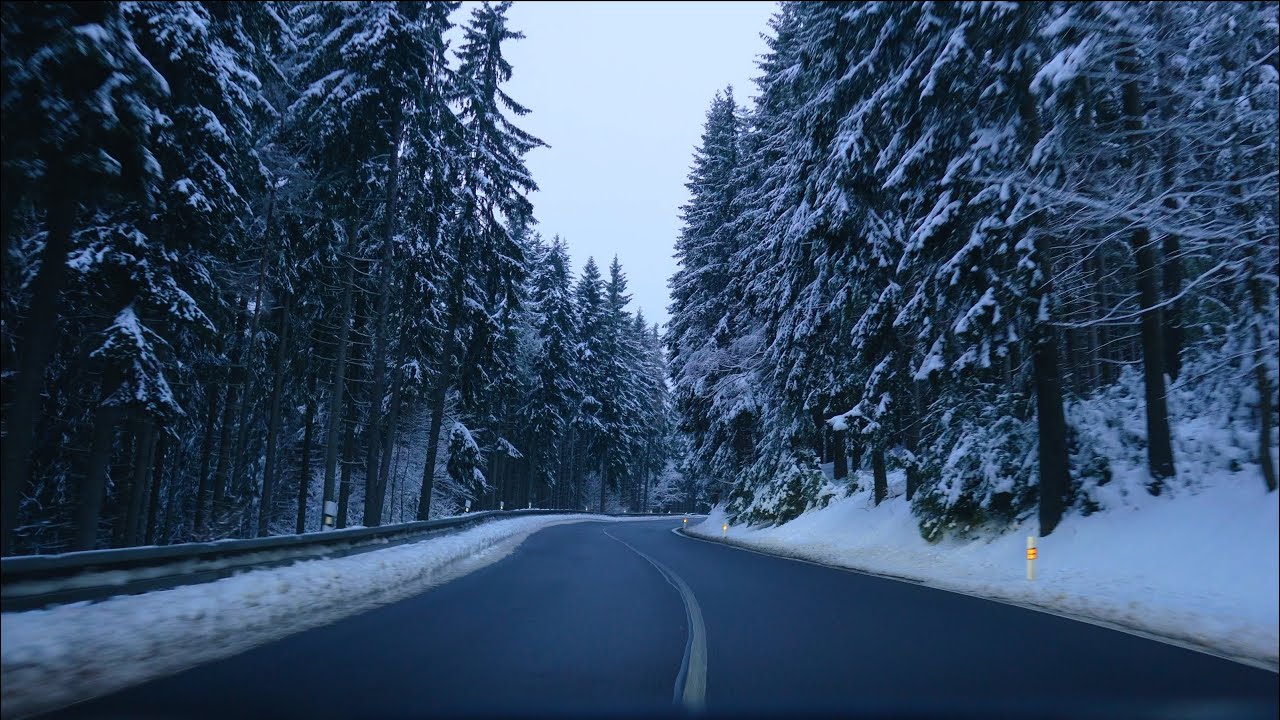 Fahrt durch das Erzgebirge in den Schnee, St. Joachimsthal (CZ) bis Oberwiesenthal 4k
