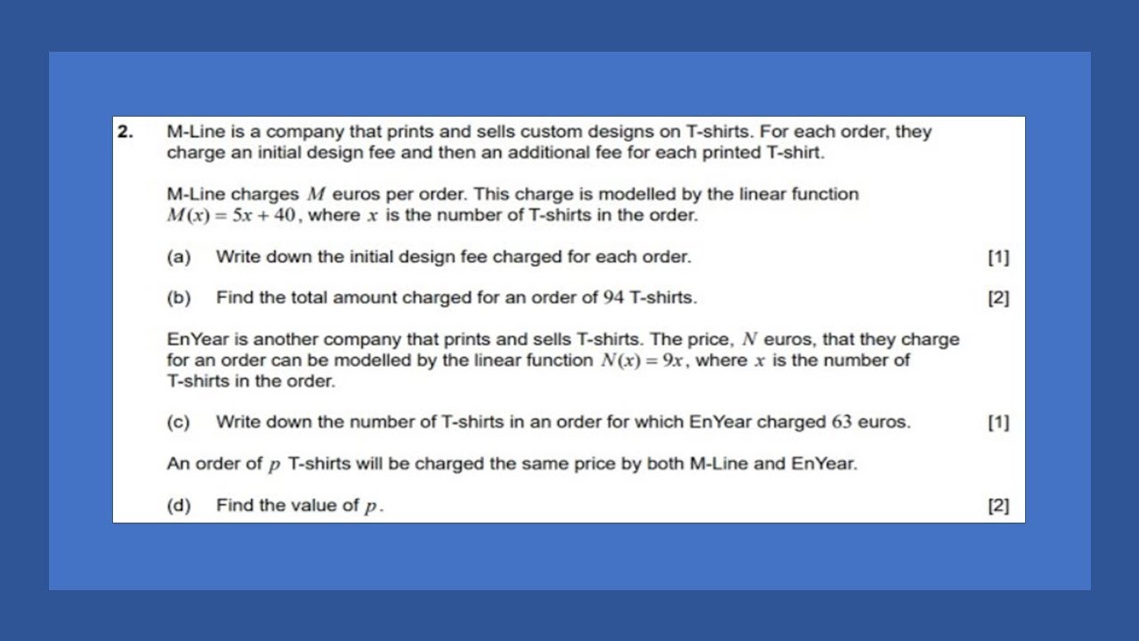 IB Math Studies: Linear and Slopes ex. 2 (Initial fees, intersects ...