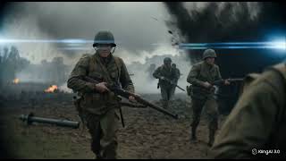 A Wide Shot of Soldiers Advancing Through a Smoke-filled Battlefield