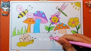 Khu vườn kì diệu | Vẽ vườn hoa với côn trùng đơn giản | Vẽ tranh phong cảnh thiên nhiên | KCart3