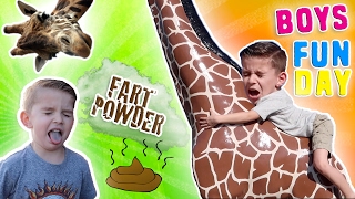 RIDING GIRAFFES!!! Sour Candy, Jelly Alligators & Flying Fart Powder - BOYS FUN DAY!