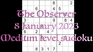 Sudoku solution – The Observer sudoku 8 January 2023 Medium level
