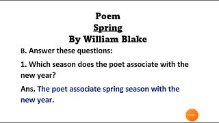 Spring Poem By William Blake Question and Answers With Exercise Solution of Class 5