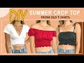 DIY SUMMER CROP TOP from old T shirt - Wrap top - Off the shoulder top - Ruffle hem top