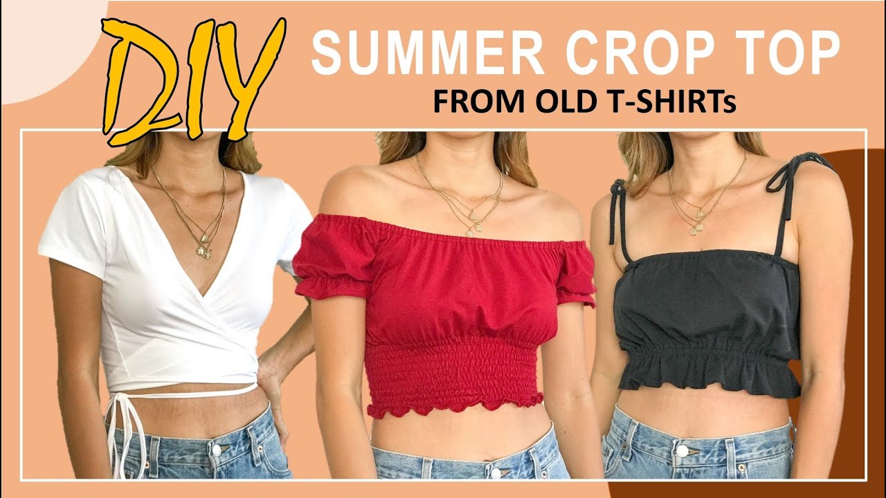 DIY SUMMER CROP TOP from old T shirt - Wrap top - Off the shoulder top ...