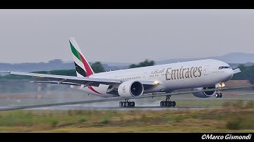 wet runway! Boeing 777 blows away water from runway  [4K]