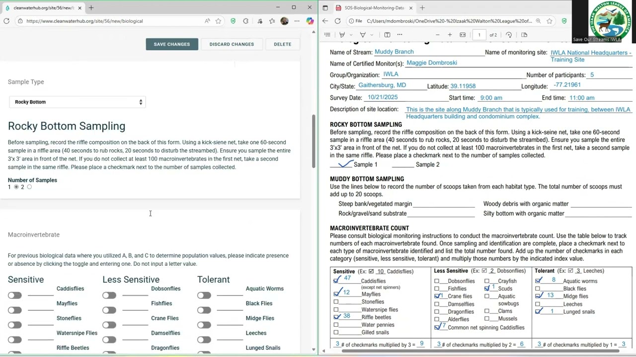 Entering SOS Biological Data in the Clean Water Hub
