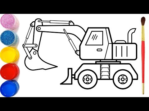 Vẽ xe xúc xe ủi đơn giản và tô màu cho bé | Bé học vẽ |Cara Menggambar dan Mewarnai Mainan Excavator