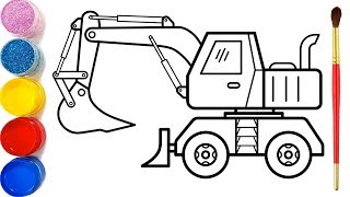 Vẽ xe xúc xe ủi đơn giản và tô màu cho bé | Bé học vẽ |Cara Menggambar dan Mewarnai Mainan Excavator