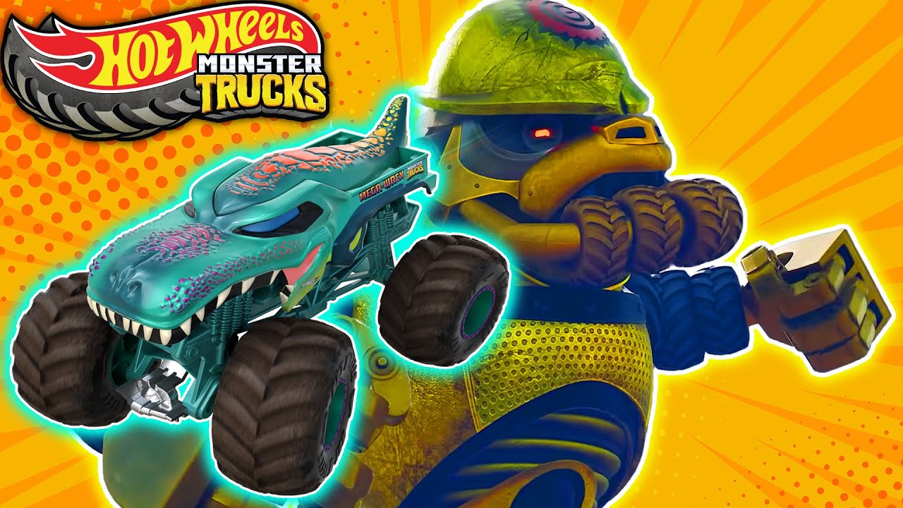 ホットウィールのモンスタートラックたちがクラッシュジラとチーム