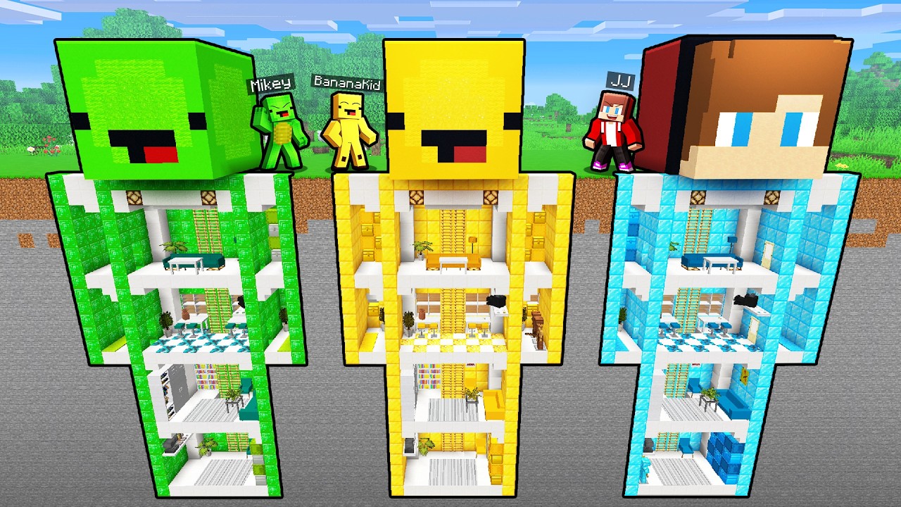 JJ vs Mikey vs Banana Kid: STATUE BASE BATTLE in Minecraft...